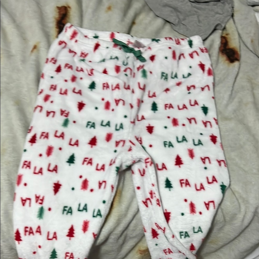 Festive White Pajama Pants with Red and Green Print